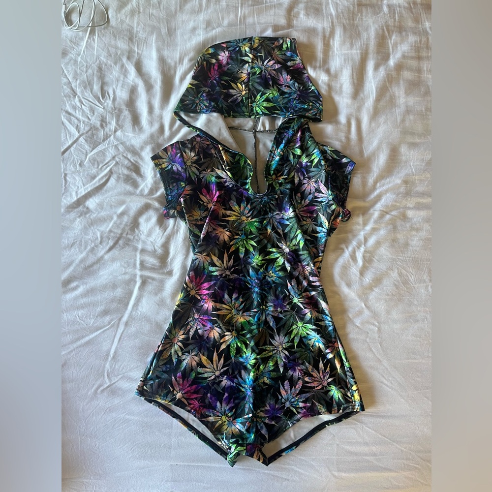 Rave outfit reflective bodycon hoodie romper festival bodycon sleeveless